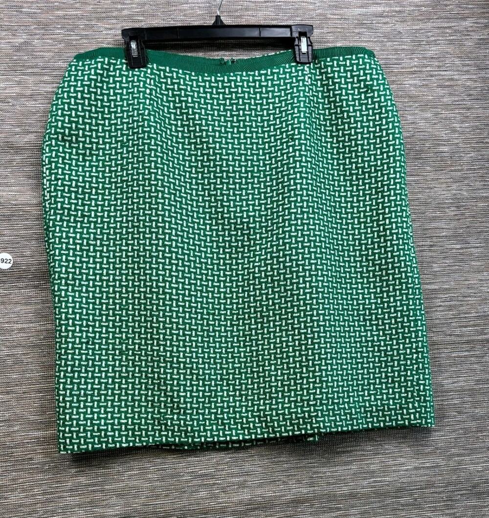 TALBOTS Classic Kelly Tweed Basketweave Lined Pencil Skirt Size 18W Green White